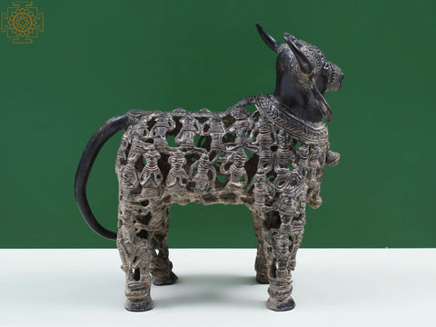 12" Brass Standing Nandi (Tribal Dhokra Art)