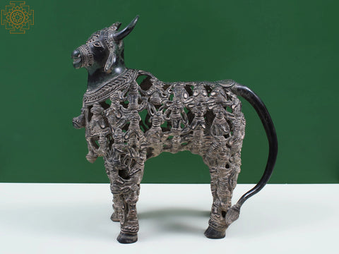 12" Brass Standing Nandi (Tribal Dhokra Art)