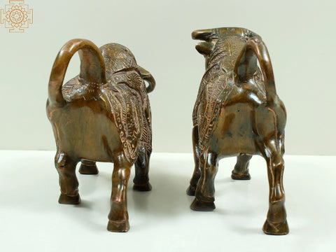 Brass Fighting Bull with Ganesha Carving