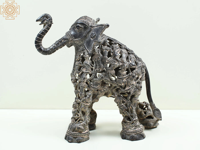 12" Brass Elephant Tribal Dhokra Art Handmade Figurine