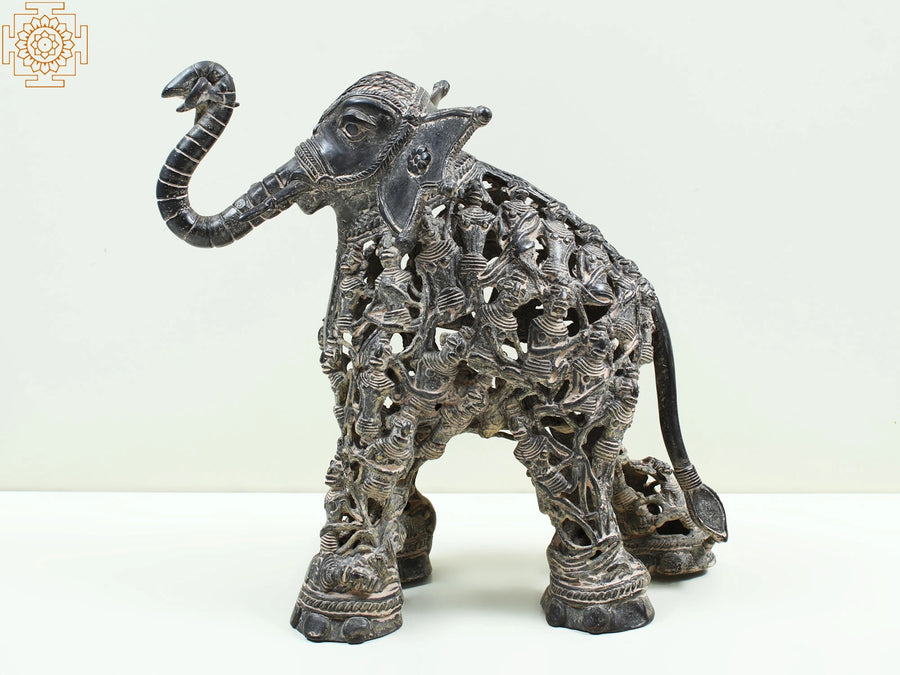 12" Brass Elephant Tribal Dhokra Art Handmade Figurine
