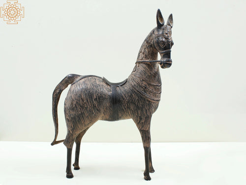 14" Brass Decorated Horse Statue for Home Decor