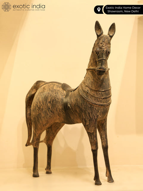 14" Brass Decorated Horse Figurine