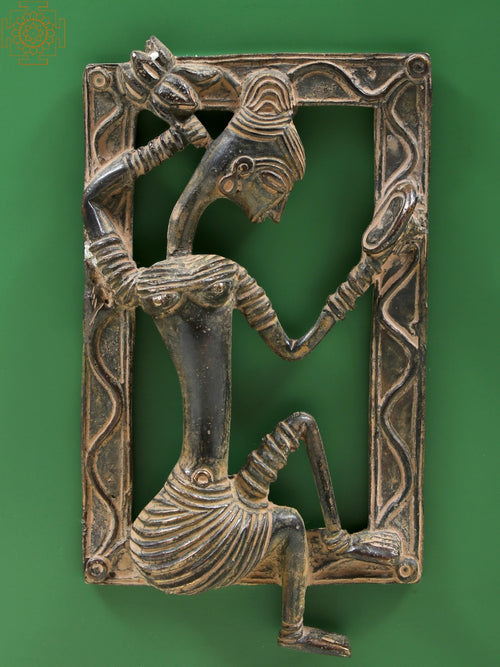 6" Tribal Mirror Lady Brass Wall Hanging for Home Decor