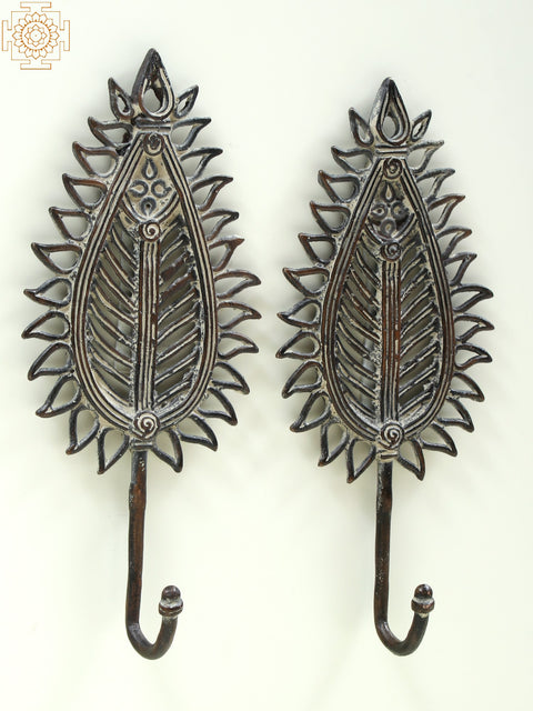 8" Brass Vintage Tribal Leaf Key Hanger (Pair)