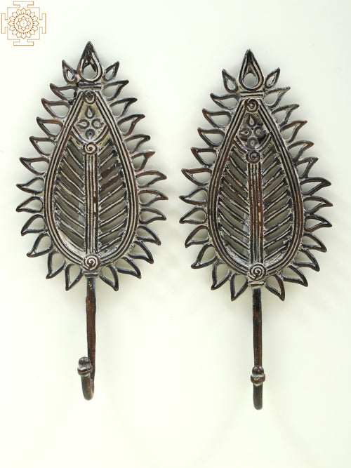 8" Brass Tribal Leaf Key Hanger Pair Handmade
