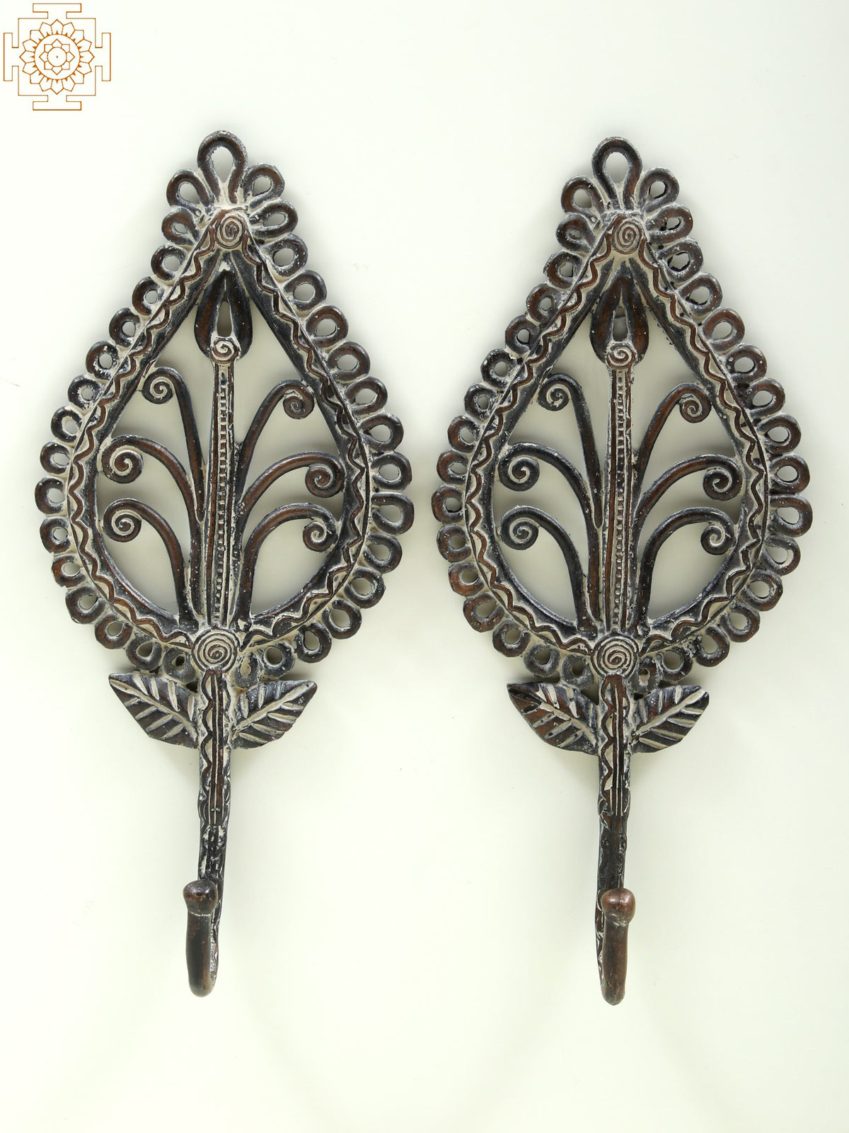 9" Brass Vintage Tribal Leaf Key Hanger (Pair)