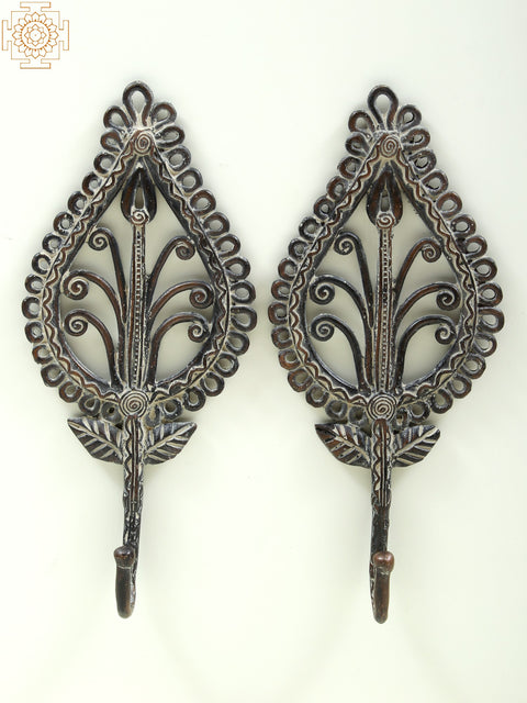 9" Brass Vintage Tribal Leaf Key Hanger (Pair)