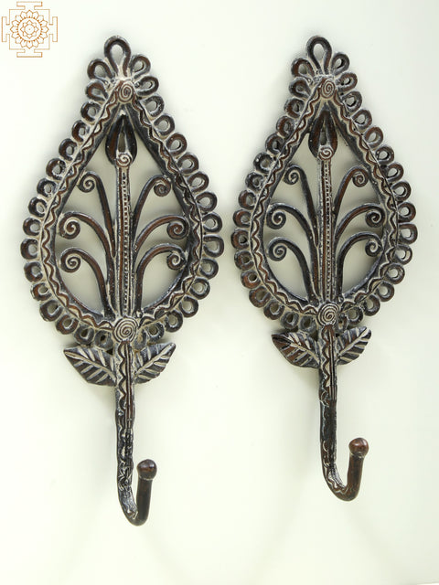 9" Brass Vintage Tribal Leaf Key Hanger (Pair)