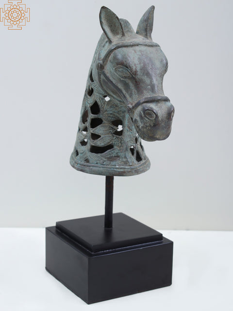 12" Brass Horse Head On Wooden Stand