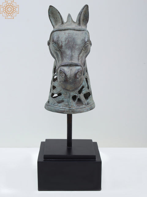 12" Brass Horse Head On Wooden Stand