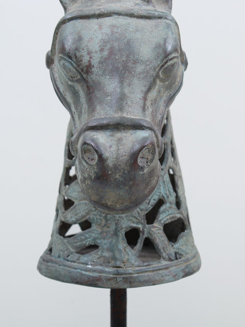 12" Brass Horse Head On Wooden Stand