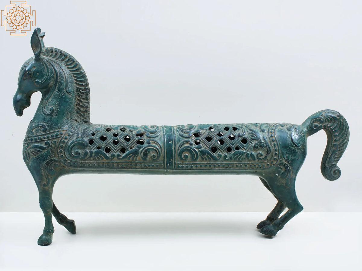 23" Brass Decorative Horse with Carving