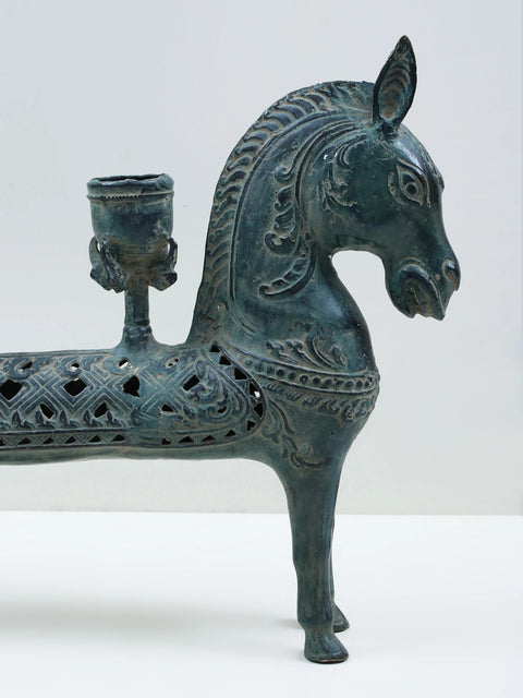 22" Brass Decorative Horse with Candle Stand
