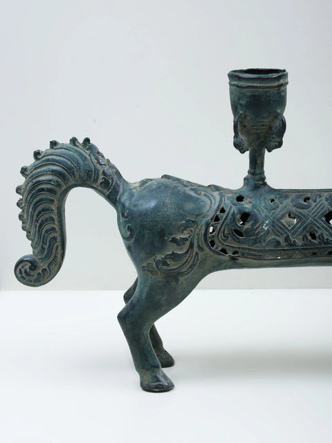22" Brass Decorative Horse with Candle Stand