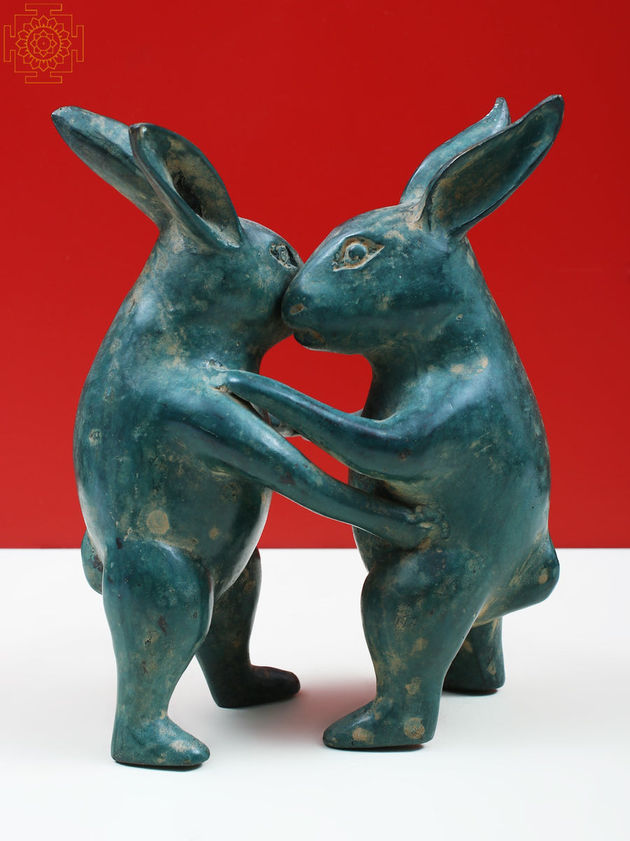 7" Brass Dancing Rabbit Figurine for Home Decor