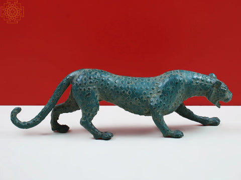 11" Brass Jaguar Figurine | Home Decor Showpiece