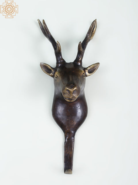 7" Small Brass Deer Head Wall Hook