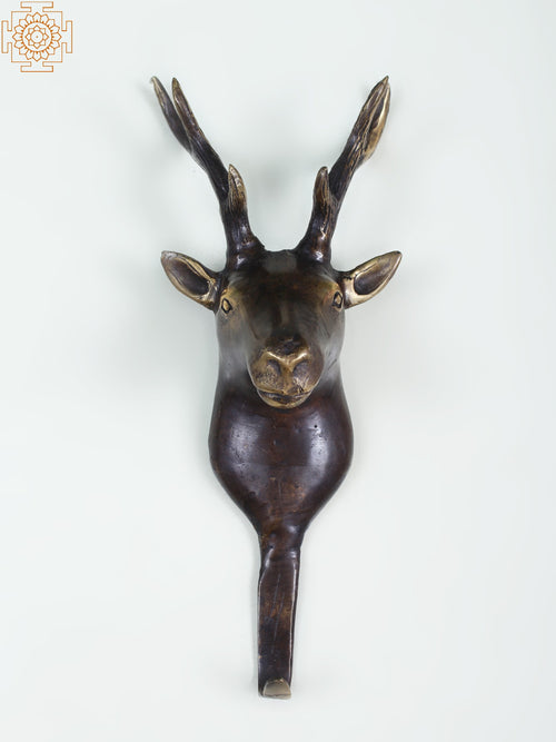 7" Brass Deer Head Wall Hook for Home Decor