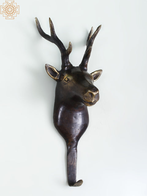 7" Small Brass Deer Head Wall Hook