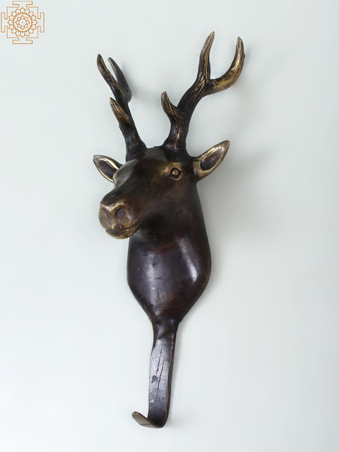 7" Small Brass Deer Head Wall Hook