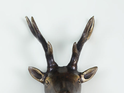 7" Small Brass Deer Head Wall Hook