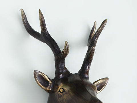 7" Small Brass Deer Head Wall Hook