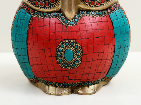7" Brass Owl Figurine with Inlay Work