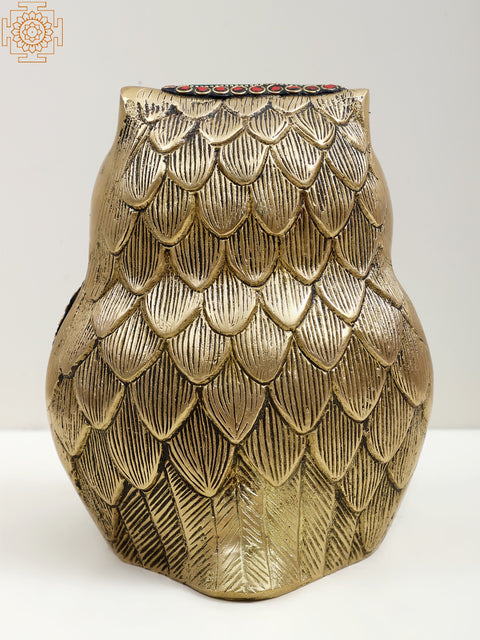 7" Brass Owl Figurine with Inlay Work