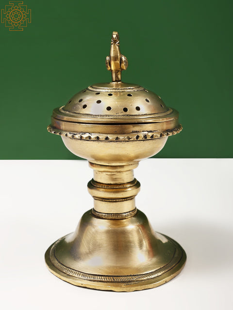 6" Small Brass Incense Burner with Bird Lid
