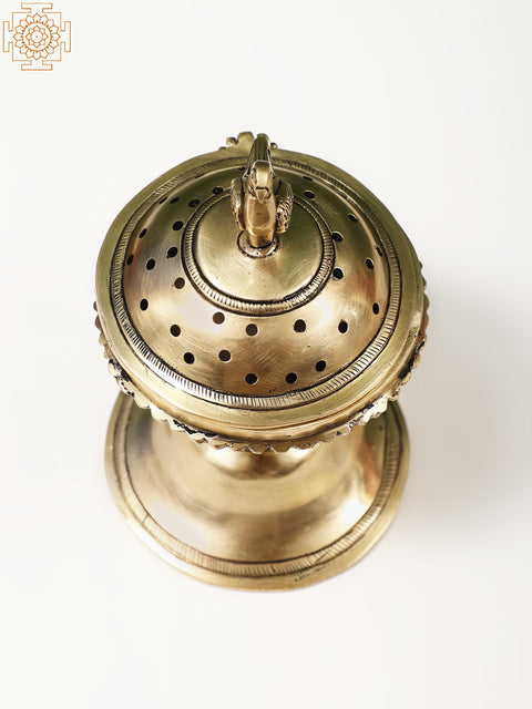 6" Small Brass Incense Burner with Bird Lid