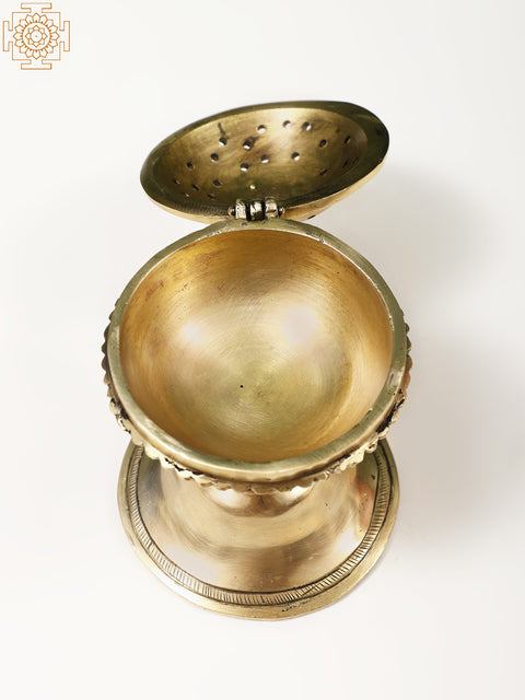 6" Small Brass Incense Burner with Bird Lid