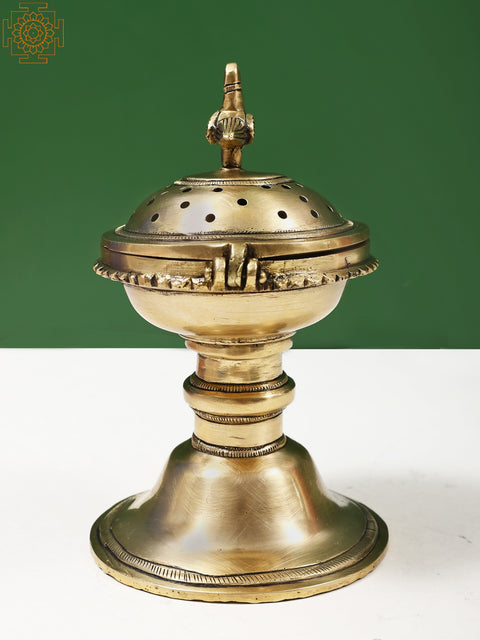 6" Small Brass Incense Burner with Bird Lid