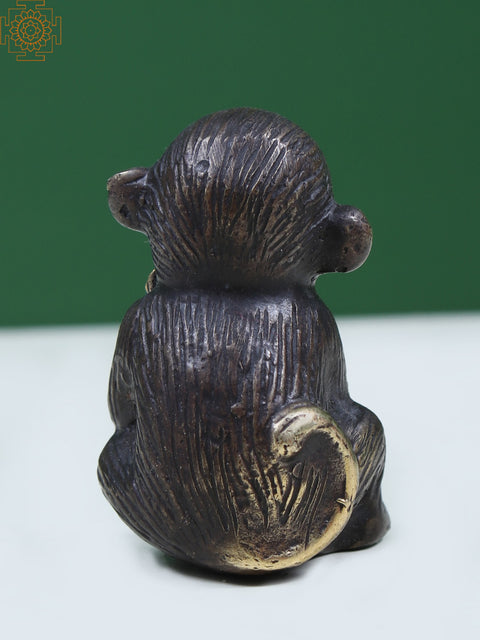 1' Small Brass Figurine of Baby Monkey Holding a Pineapple on Head
