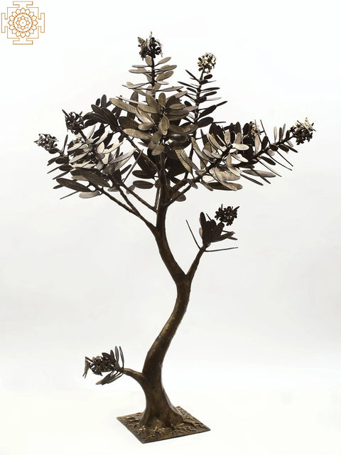 59" Large Brass Olive Tree | Metal Tree Wall Art