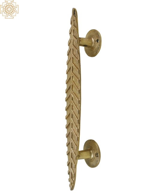 12" Brass Leaf Design Door Handle