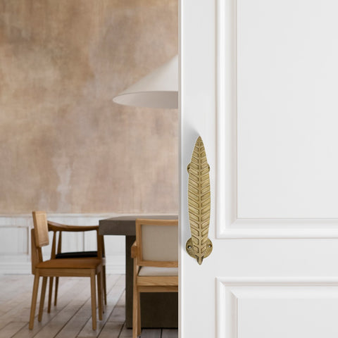 12" Brass Leaf Design Door Handle