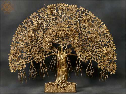 46" Large Brass Tree of Life Statue with Birds and Stand