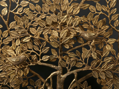46" Large Brass Tree of Life with Perched Birds and Stand