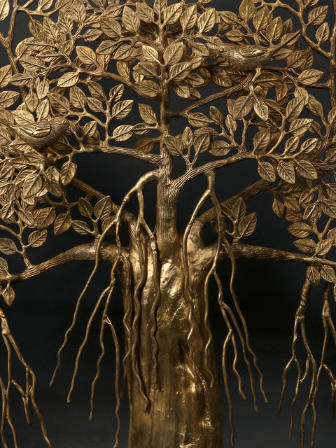 46" Large Brass Tree of Life with Perched Birds and Stand