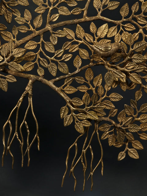 46" Large Brass Tree of Life with Perched Birds and Stand
