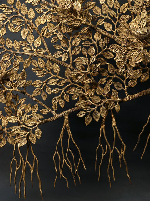 46" Large Brass Tree of Life with Perched Birds and Stand