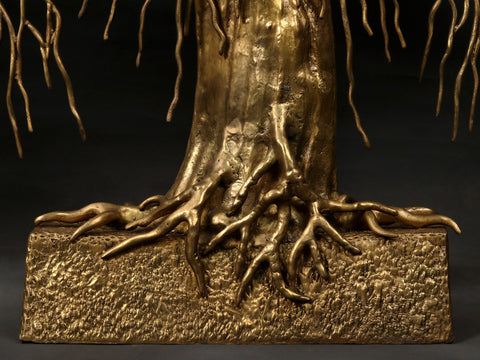 46" Large Brass Tree of Life with Perched Birds and Stand