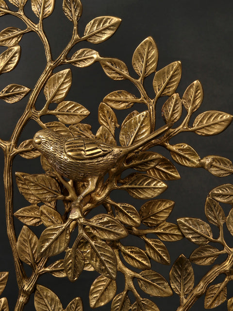46" Large Brass Tree of Life with Perched Birds and Stand