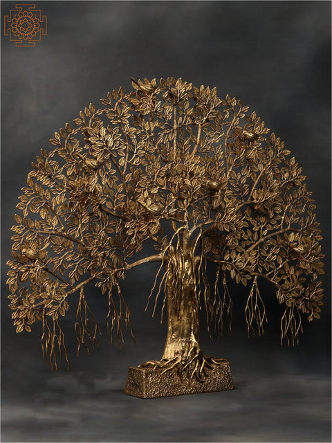 46" Large Brass Tree of Life with Perched Birds and Stand