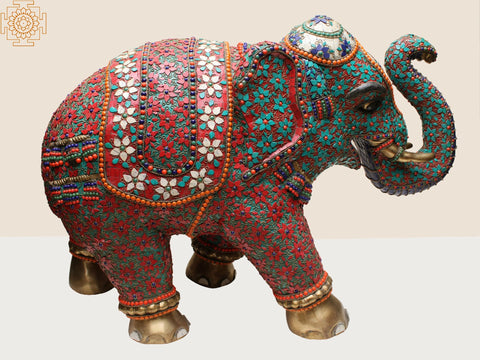 32' Brass Elephant Statue with Inlay Work