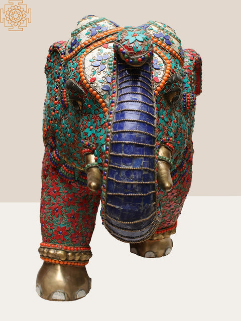 32' Brass Elephant Statue with Inlay Work