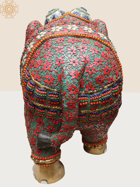 32' Brass Elephant Statue with Inlay Work