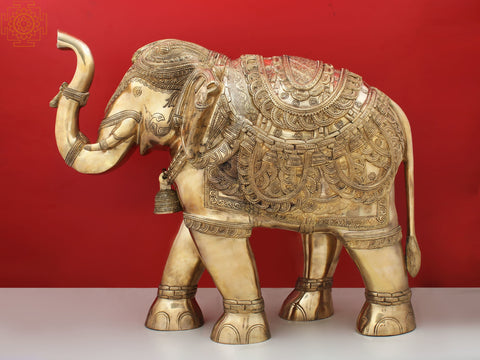 25" Brass Engraved Elephant