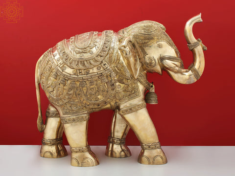 25" Brass Engraved Elephant